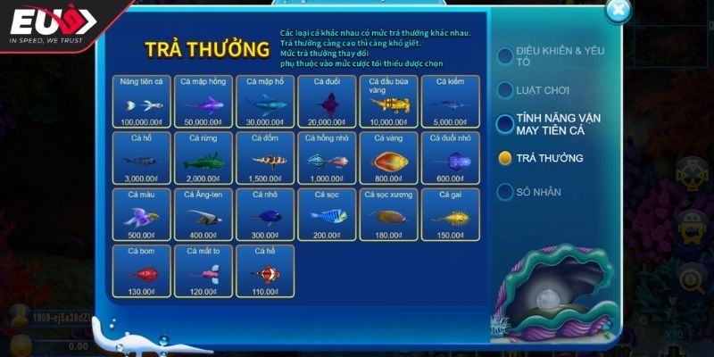 Fish Catch Eu9 – Game Bắn Cá Nổi Bật Được Yêu Thích Nhất 2 Các loại cá và phần thưởng